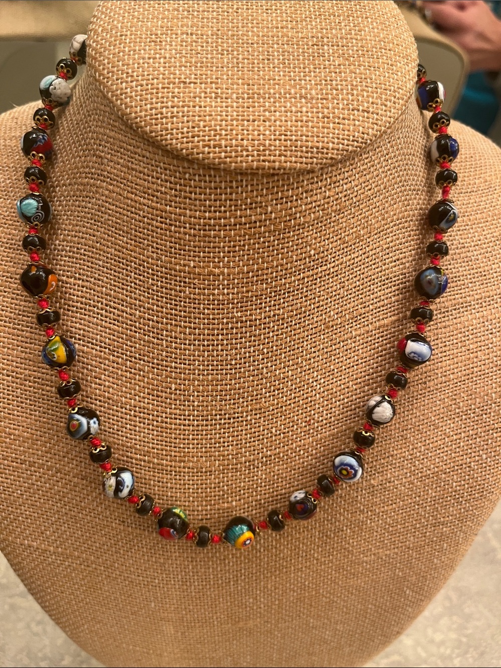 Italian Marano Millifori glass
hand knotted 18 inches Necklace